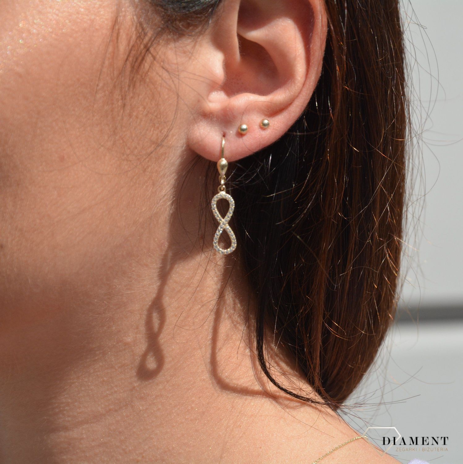 Kolczyki złote wiszące 333 ' Znak nieskończoności z cyrkoniami ' KL 4777.jpg